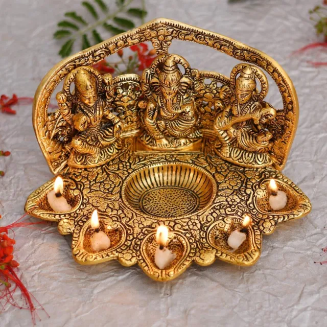 Whitewhale Laxmi Ganesh Saraswati Idol Diya Oil Lamp Deepak - Metal