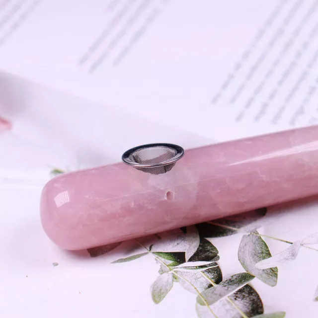 Natürliche Rose Quarz Rauchen Pfeife Kristall Stein Massage Stick Wand Heilung 3