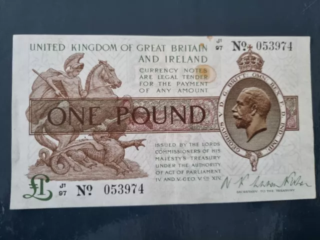 Treasury Banknote WARREN FISHER One Pound J1/97 053974 VERY Nice