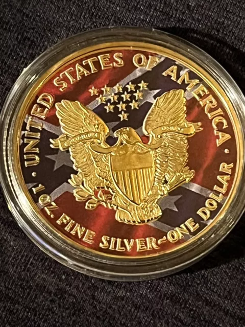 Liberty 1oz Fine Silver American Flag And Flag On Reverse With Gold Printing