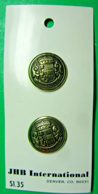 (2) Vintage Jhb 3/4" Salzburg Crown Crest Gold Metal Shank Buttons Nos Card(J32)