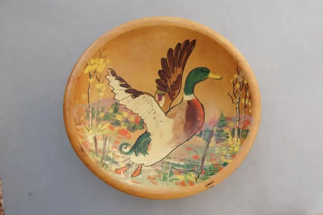 Granville Bethel VT Turned Wood Bowl Hand Painted Duck Signed Miller Vintage 9"