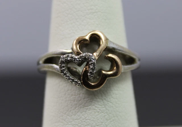 Jane Seymour Sterling Silver & 14k Gold Open Heart Design Diamond Ring Size 6.75
