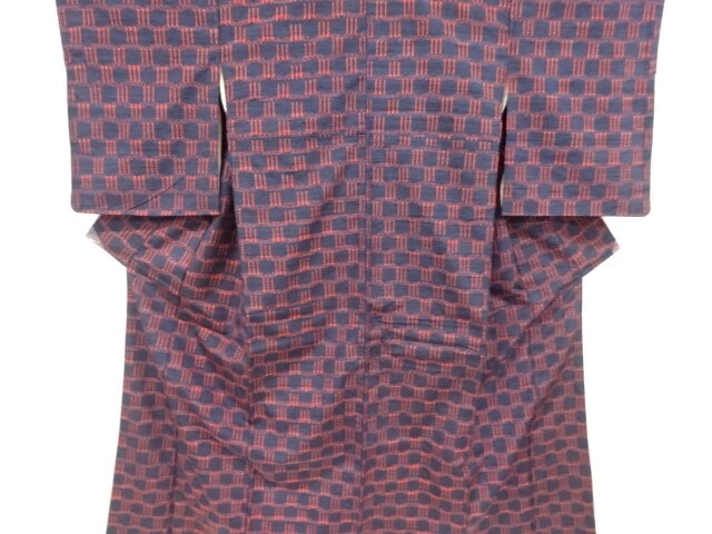6168671: Japanese Kimono / Antique Kimono / Mawata Tsumugi / Woven Geometric