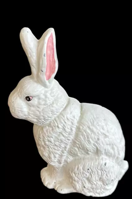 VINTAGE CAST IRON SITTING BUNNY RABBIT DOOR STOP PAINTED SOFT white EASTER