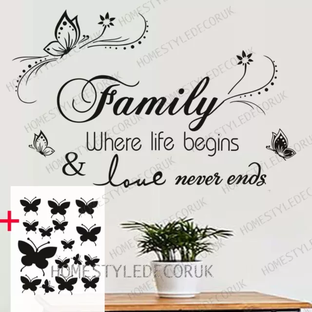 Large Family Wall Quotes Decal Wall Stickers FREE 16 Butterflies Home Art Decor