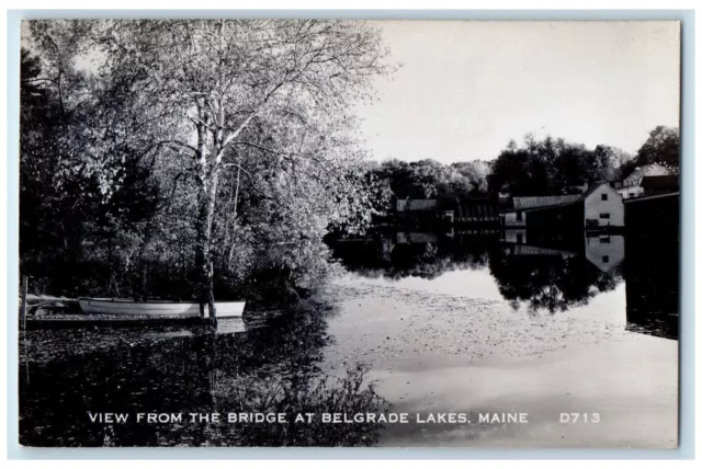 c1950's View From The Bridge At Belgrade Lakes Maine ME RPPC Photo Postcard