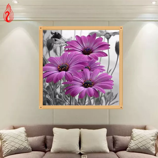 Bordado 5D hágalo usted mismo flor lila margaritas parte diamante pintura punto de cruz mosaico