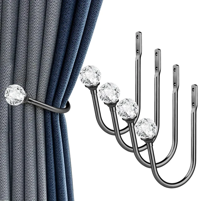 Curtain Holdbacks 4 Pcs Curtain Tiebacks Hooks For Drapes With Clear Crystal Bal