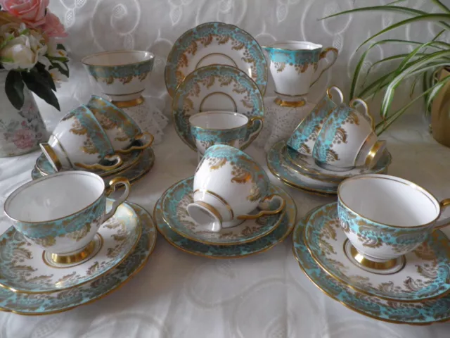 Lovely Vintage Royal Stafford, 26 Piece Tea Set,  Blues & Golds, Very Good Cond.