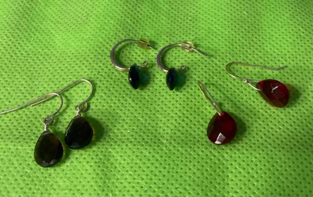 Avon sterling silver earrings/3 pairs/blue, red, purple