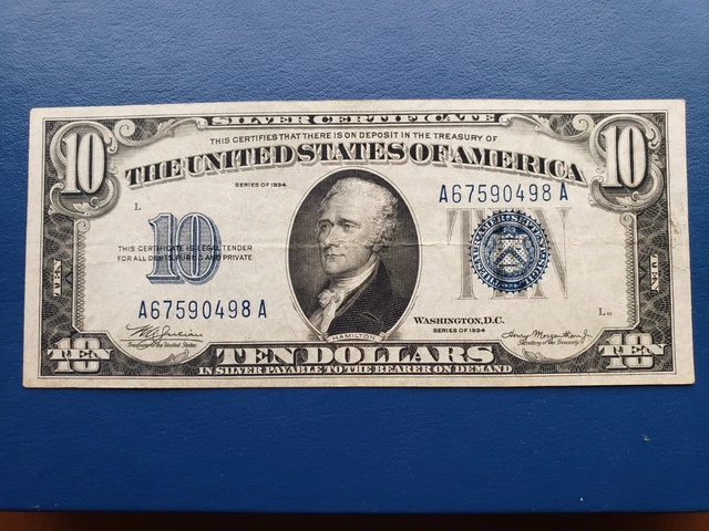 Series Of 1934 $10 Ten Dollar Silver Certificate Nice Grade