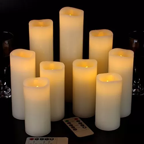 Flameless Candles Battery Operated Candles 4" 5" 6" 7" 8" 9" Set of 9 Ivory