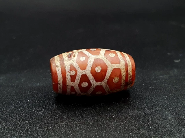 BEAUTIFUL ANTIQUE OLD CARNELIAN RARE STRIPES Etched Agate GENUINE PYU DZI BEAD