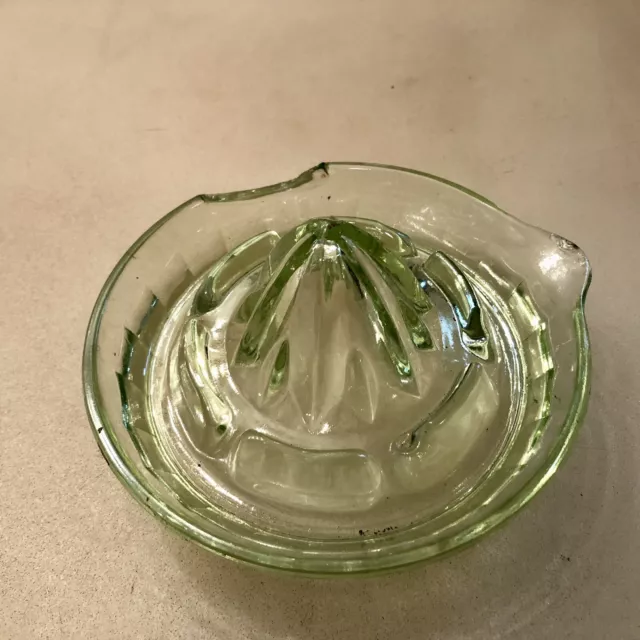 Lime Green Uranium Depression Glass Juicer Reamer Vaseline 1930s Damaged Dug