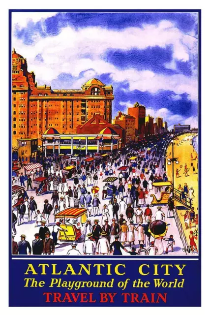 Atlantic City Vintage Travel Art Print Laminated Dry Erase Sign Poster 24x36