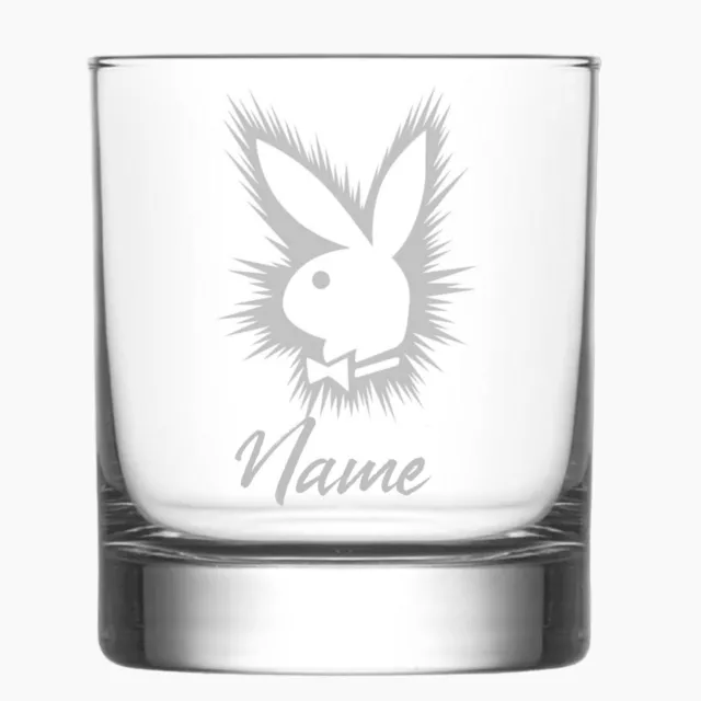 Personalised  Playboy Bunny Engraved  Whiskey  Glass Custom Gifts  Name Added