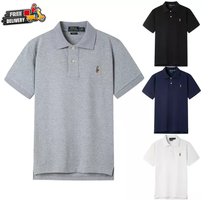 Men's Ralph Lauren Polo Shirt Cotton Short Sleeve Classic  Polo Top Fit Fashion^