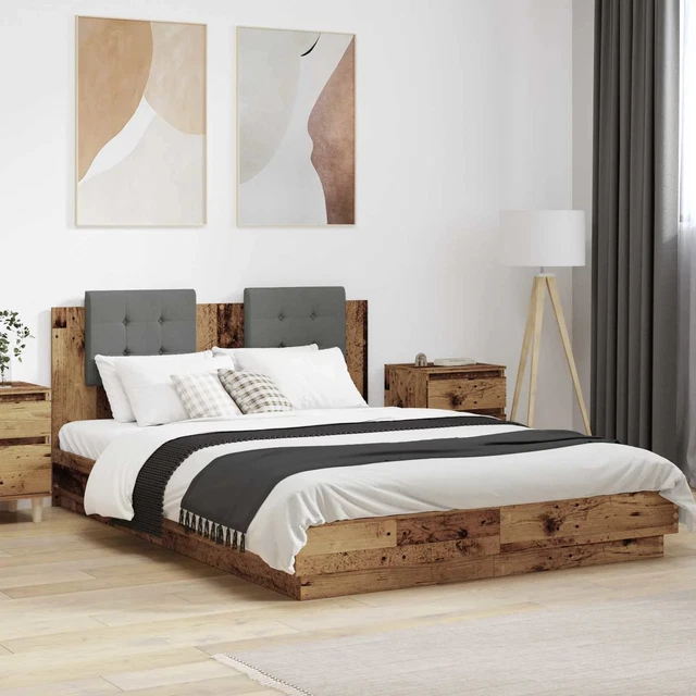 BED FRAME WITH Headboard Old Wood 120 x 200 cm Engineered Wood vidaXL £ ...