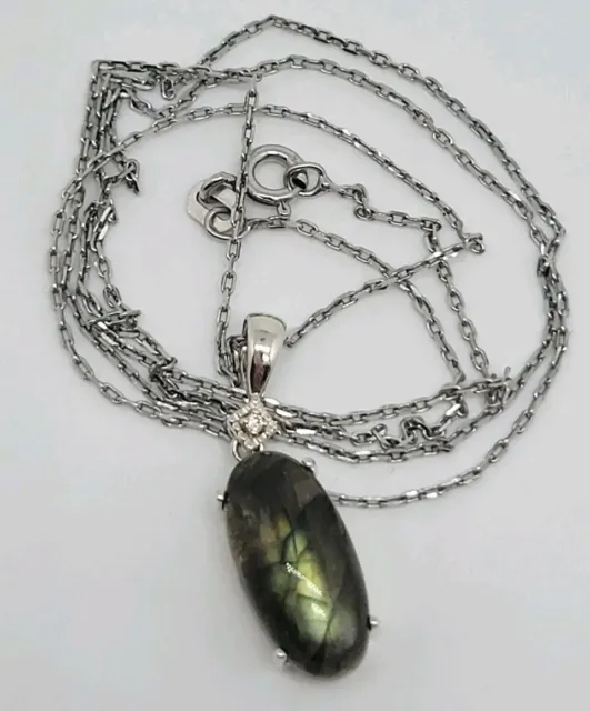 Natural Labradorite & Spinel 925 Sterling Silver Pendant & Ster Silver Chain 22"
