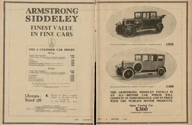 1920s Original Vintage Armstrong Siddeley Car Prices Large Automobile Print Ad