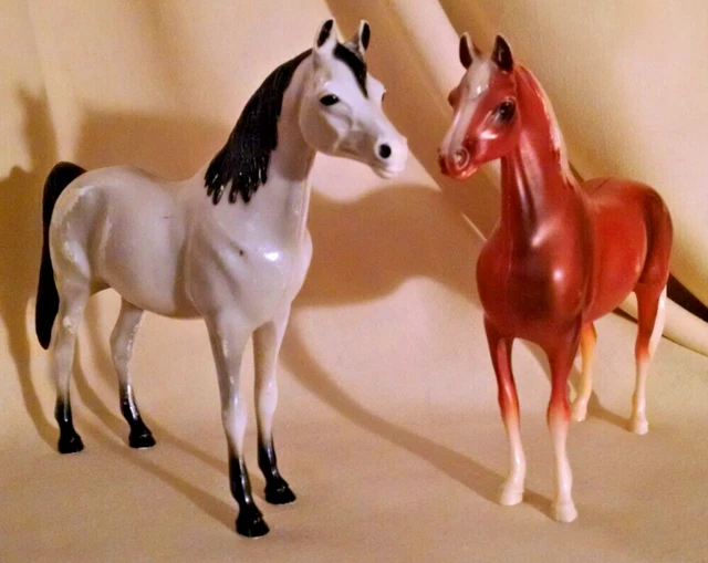 Hartland Horse Lot 2 Gray Black Copper White Socks 6 1/4" Tall Plastics Toy Co.