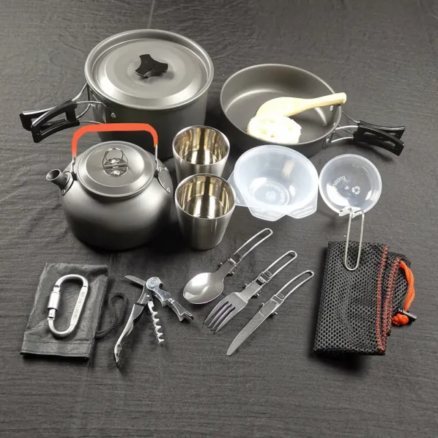 Camping Cookware Set Outdoor Hiking Cooking Pot Pan Portable Picnic Orange