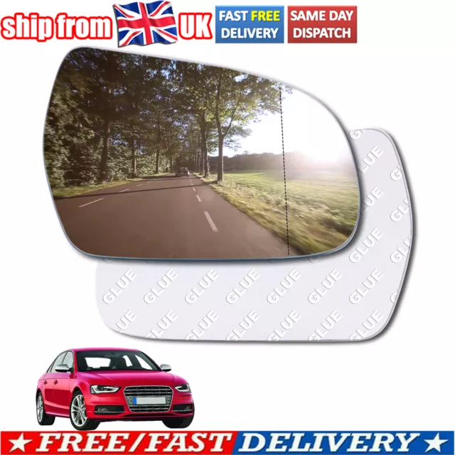 For Audi A4 2011-2016 Right Driver Side Spherical Wing Mirror Glass Wide Angle