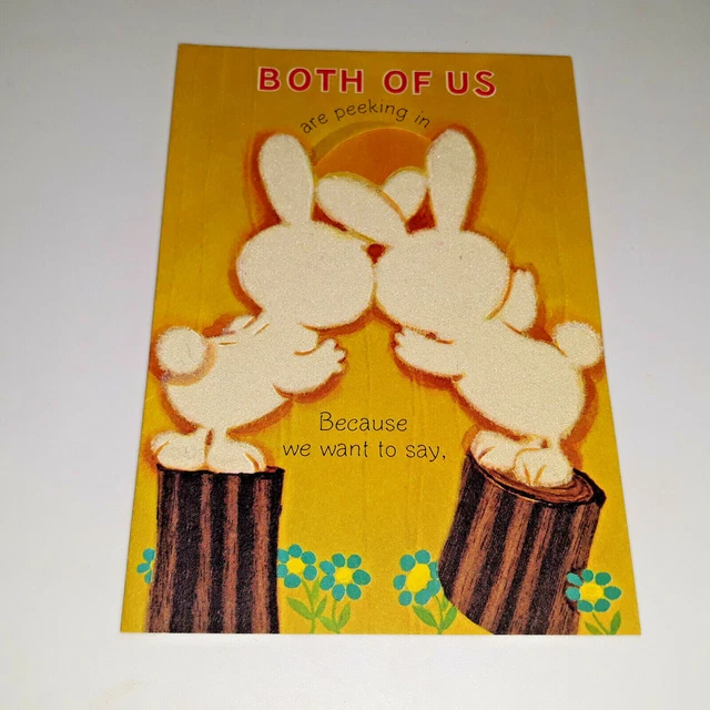 Anthropomorphic Rabbit Birthday Card Hallmark Mid Century Modern Both of Us BY