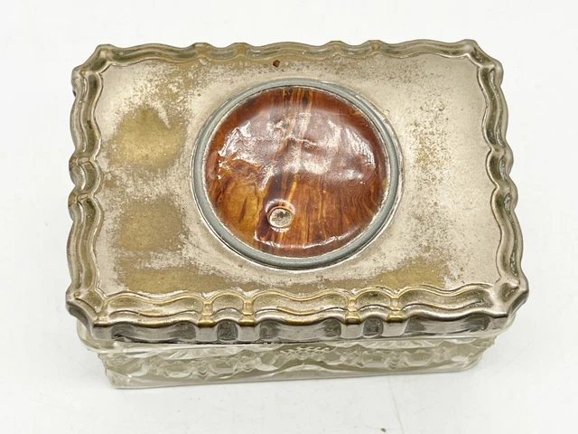 Vintage/Antik Glas Trinket Topfbox Mit Braun Möglichem Ruskin Zentrum