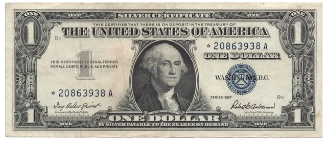 1957 United States BLUE SEAL One Dollar $1 Silver Certificate STAR Note Bill 938