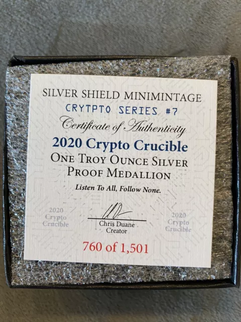 2020 1oz Proof Crypto Crucible .999 Silver Shield Round Coin w/ COA