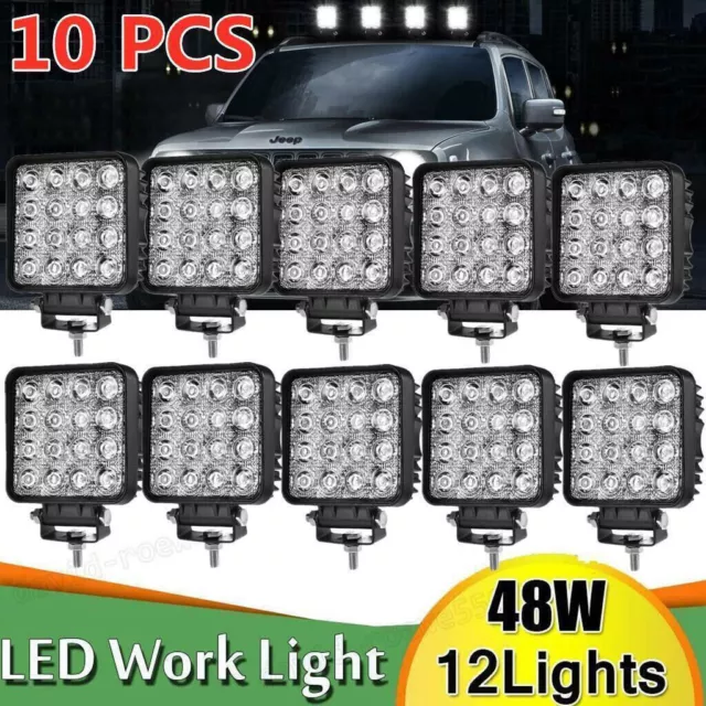 10 x LED Work Light Pods For Truck Off Road Tractor ATV UTE 12V 48W Square