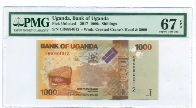 Uganda 2017 1000 Shillings Bank Note Superb Gem Unc 67 EPQ PMG
