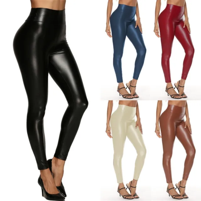 leggings extensibles taille haute en faux cuir pour femmes pantalon crayon maigr