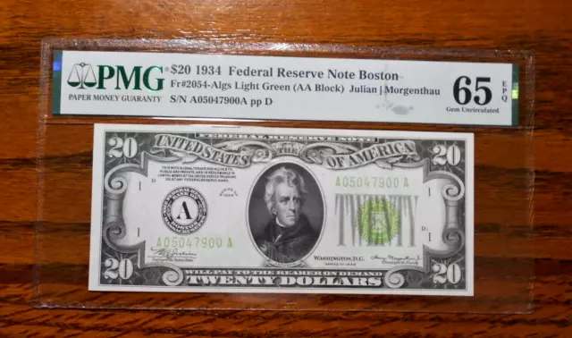 1934 $20 Federal Reserve Note Light Green 💲 PMG 65 EPQ ~ Boston
