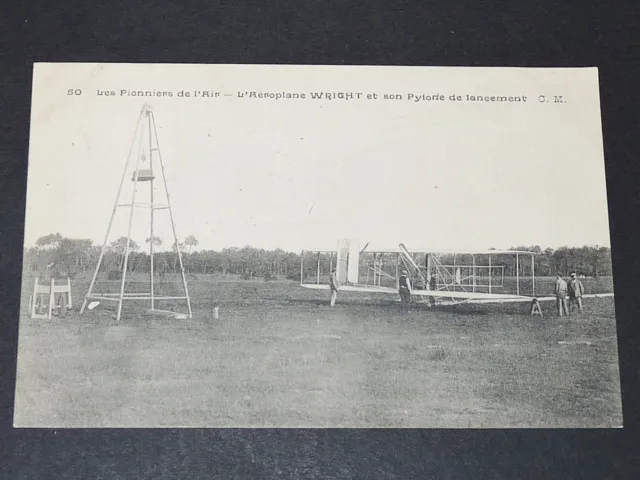 Cpa 1909 Aviation Biplan Wright Aeroplane Pionniers Air Pylone De Lancement