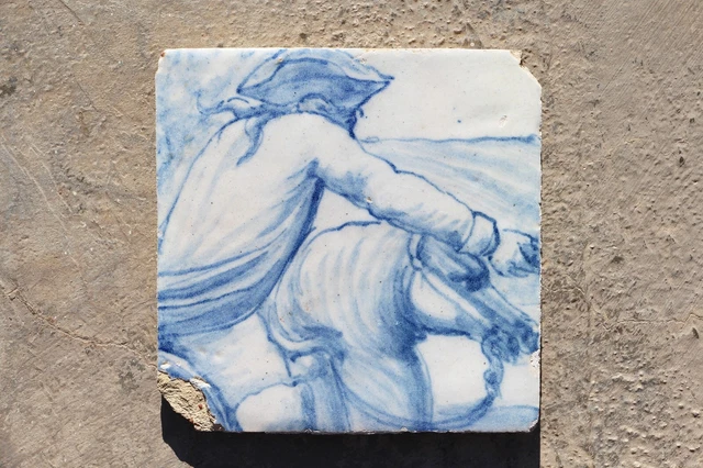 18th Century Blue and White Portuguese Tile depicting a Gentleman Riding a Horse