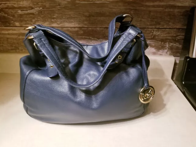 michael kors blue leather hobo bag large