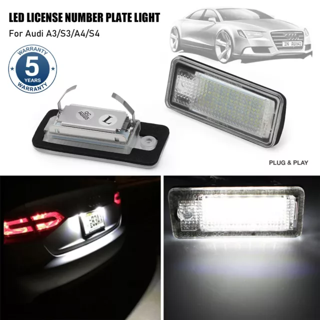 2Pcs LED License Number Plate Light CANBUS Error Free For Audi S3 A3 S4 A4 A6 A8