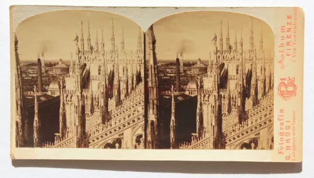 Italia Milano Duomo Estéreo Brogi Firenze Vintage Albúmina Aprox 1870