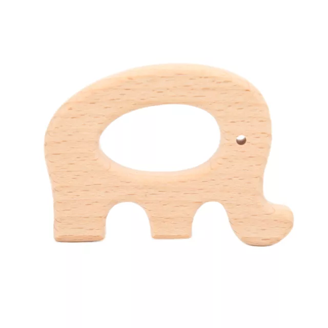 5X Wooden Teether Toys Natural Beech Safe Non Toxic Wood Teething Rings Elephant 2