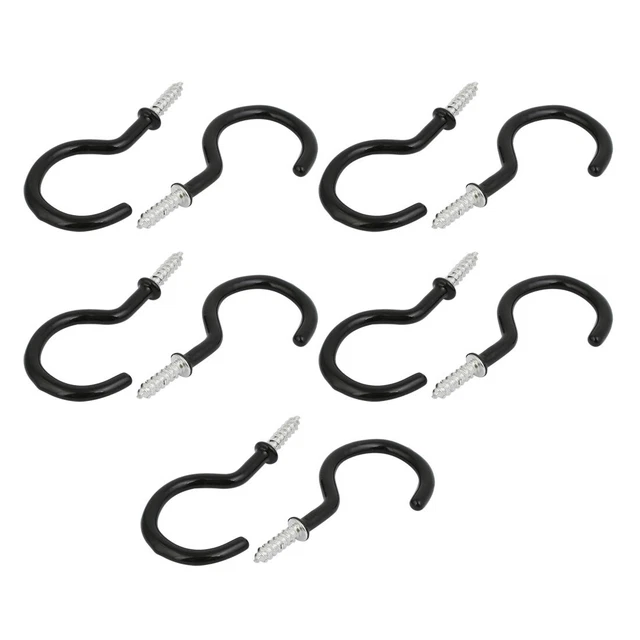 2 Inch Plastic Coated Screw-in Open Cup Ceiling Hooks Hangers Black 10pcs