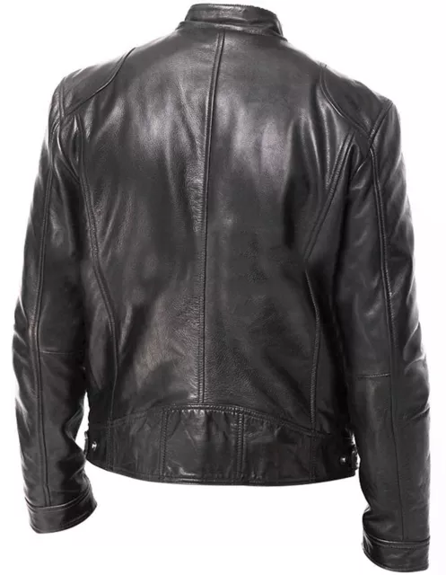 Cafe Racer Biker Leather Jacket  Black & Brown Soft Sheep Skin Leather 2