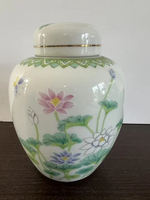 Lotus Garden by Otagiri Japan Floral Ginger Jar w/ Lid 6”