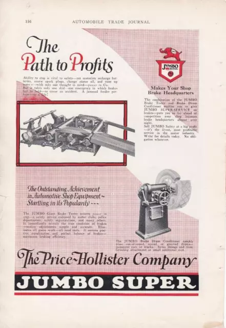 1928 PRICE-HOLLISTER BRAKE Tester / Air Compressor 2 page Ad $9.95 ...