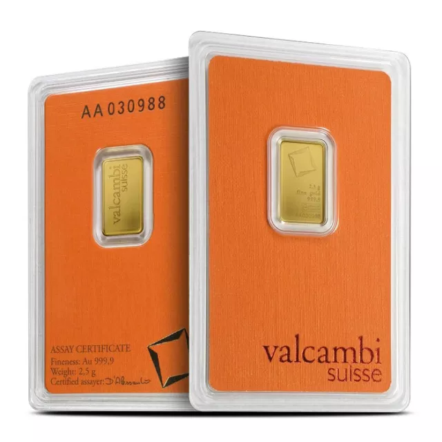 2.5 Gram Gold Bar (Inc. Assay Card) - Valcambi Suisse