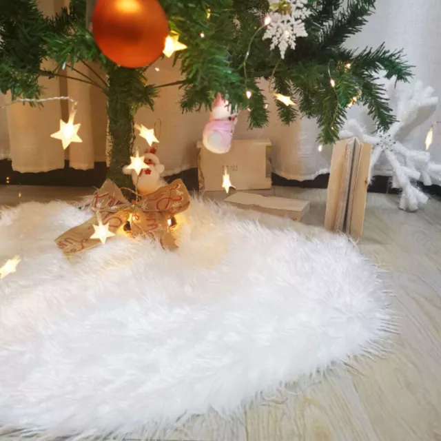 Christmas Tree Skirt Plush Snowflake Cover Ornament White Faux Fur Floor