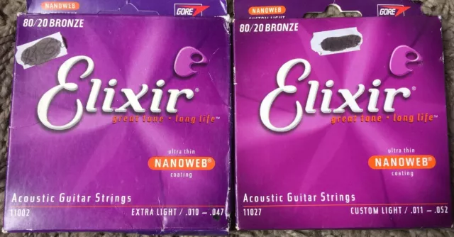 Lot De  2 Jeux De Cordes Acoustic Guitar Strings  Elixir Nanoweb 11002 Et 11027