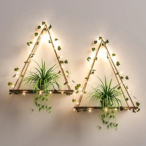 Artificial Ivy LED-Strip Wall Hanging Shelves Set of 2, Ivy With Led-strip